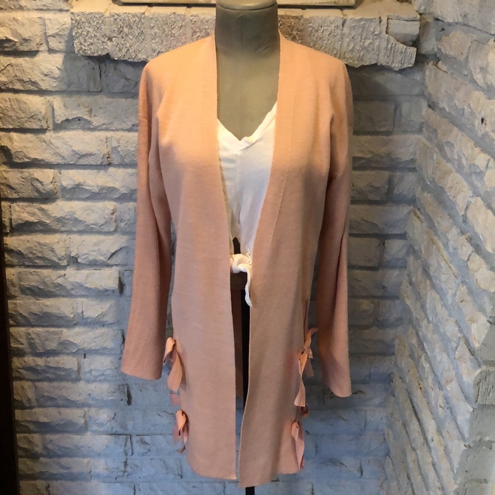 SOHO Peach Open Front Long Sweater Cardigan